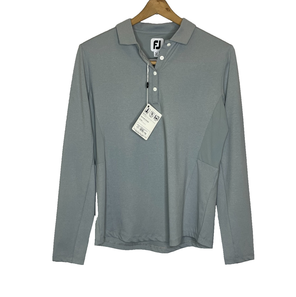 Women's Medium FootJoy Gray Nylon Long Sleeve Polo Golf Shirt NEW